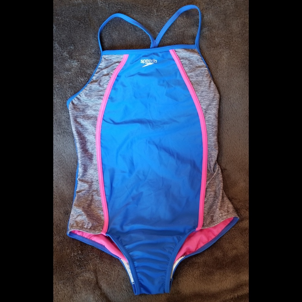 Speedo one piece swimsuit blue, pink & grey sz 16